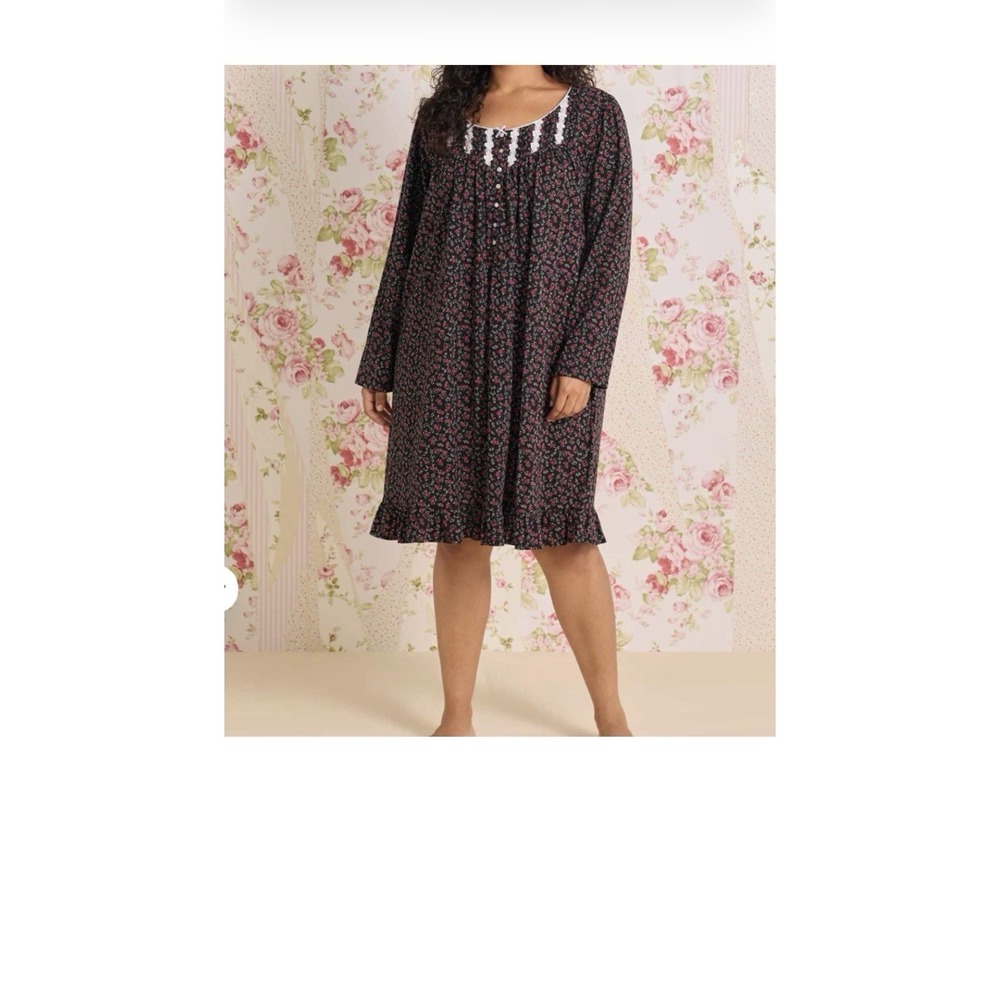 NWT Eileen West Size 3X Bordeaux Bloom Cotton Knit Long Sleeve Short Nightgown